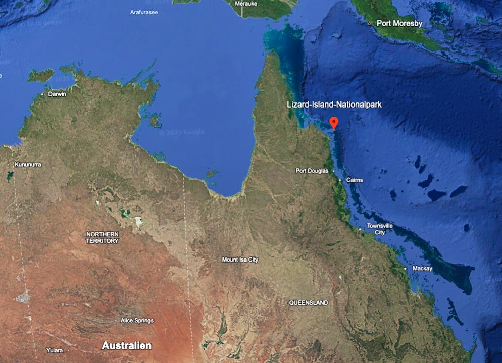 Der rote Punkt markiert Lizard Island.