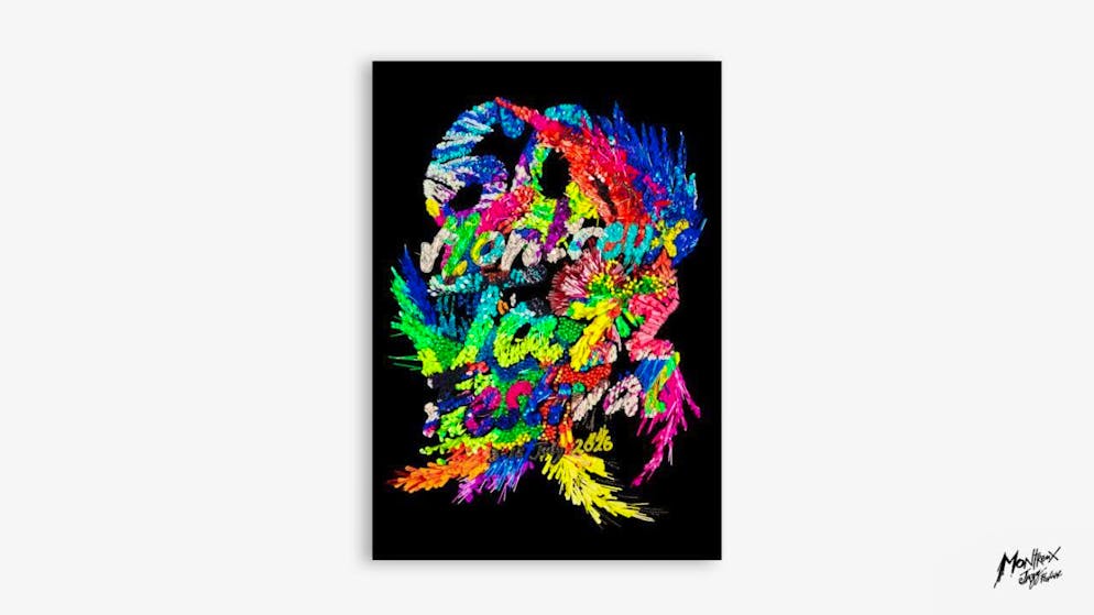 Il manifesto della 60a edizione del Montreux Jazz Festival è una creazione ricamata ideata dallo stilista vallesano Kevin Germanier.