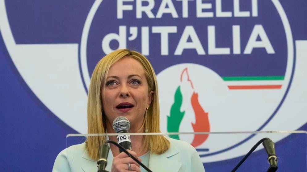 ARCHIV - Giorgia Meloni, Vorsitzende der Partei Fratelli d'Italia, spricht in der Wahlkampfzentrale ihrer Partei. Foto: Gregorio Borgia/AP/dpa
