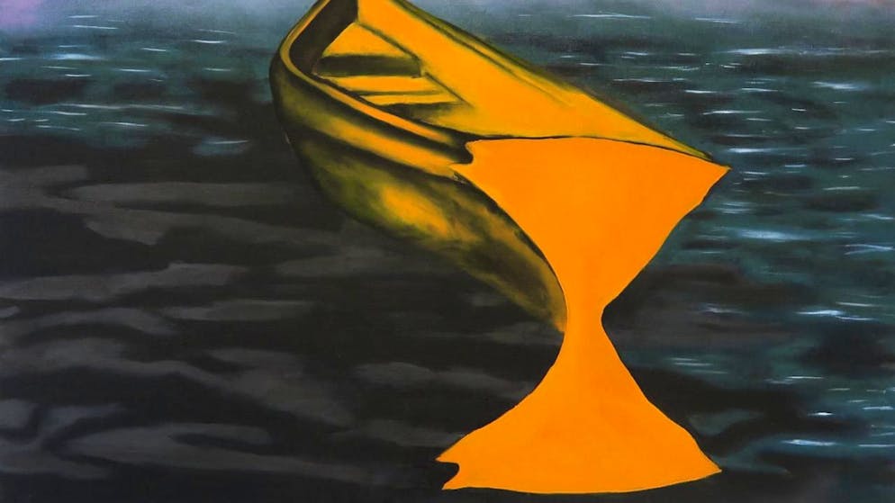 Das Gemälde "Sablier, vapeur flottante..." (Sanduhr, schwebender Nebel...) ist Teil von Yann Stéphane Bissos Einzelausstellung im Kunstmuseum Luzern.