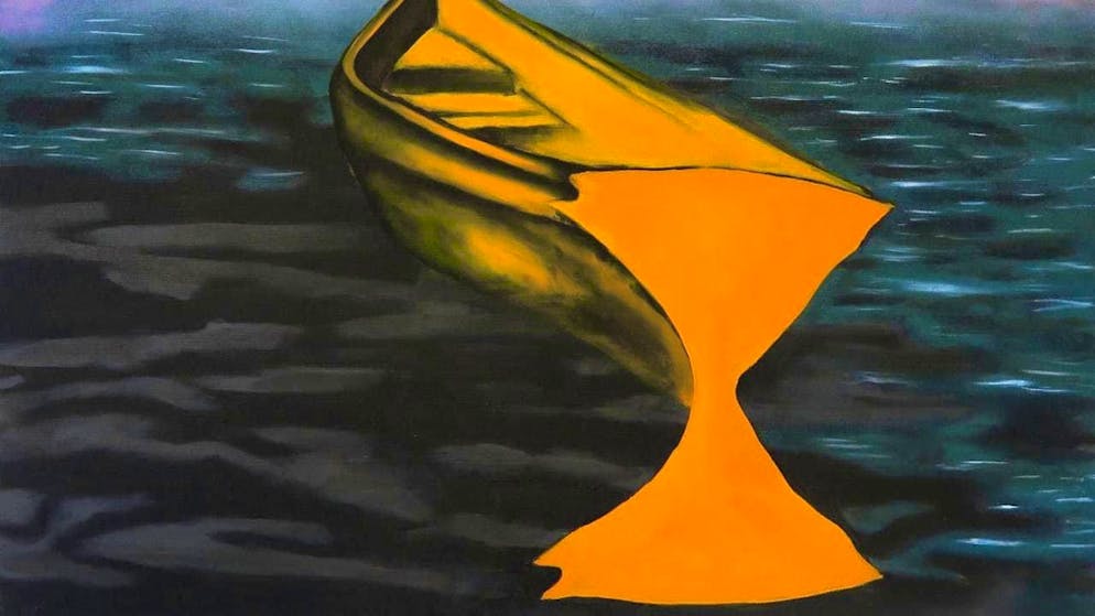 The painting "Sablier, vapeur flottante..." (Hourglass, floating fog...) is part of Yann Stéphane Bisso's solo exhibition at the Kunstmuseum Luzern.