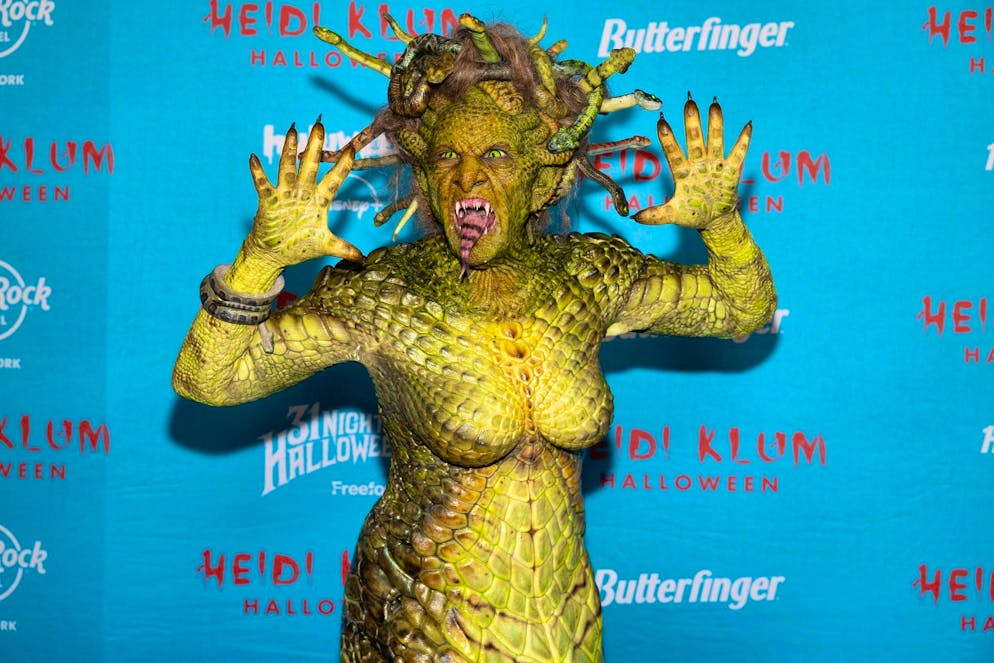 Heidi Klum as monstrous Medusa at Halloween party - Gallery. In Greek mythology, Medusa could petrify with her gaze - but she never met Perseus. 