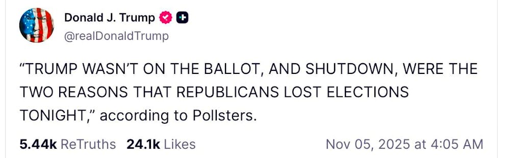 Un fermo immagine del post su Truth Social.