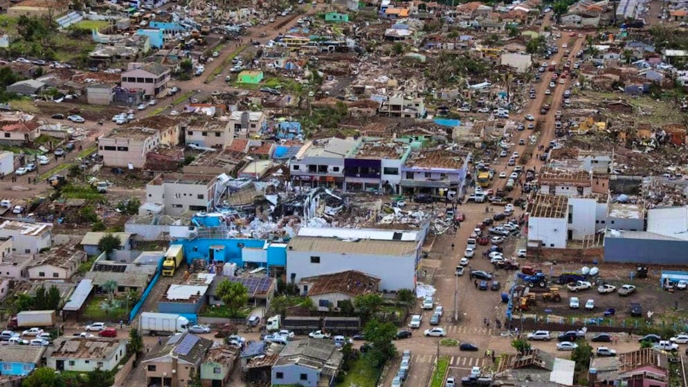 HANDOUT - Houses destroyed by a tornado in Rio Bonito do Iguaçu. Photo: Jonathan Campos/Parana Government/AP/dpa - ATTENTION: For editorial use only in connection with current reporting and only with full attribution of the above credit