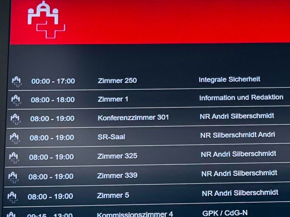Der Reservationenbildschirm zeigt: Silberschmidt reservierte sogar den Ständeratssaal.