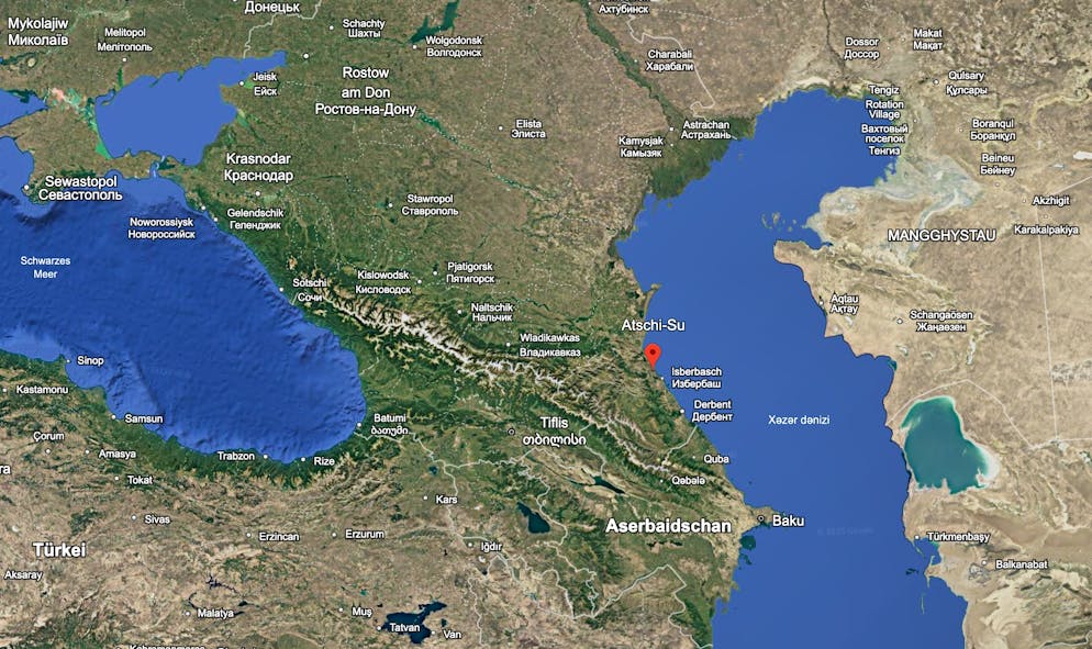 Die Lage von Atschi-Su am Kaspischen Meer.