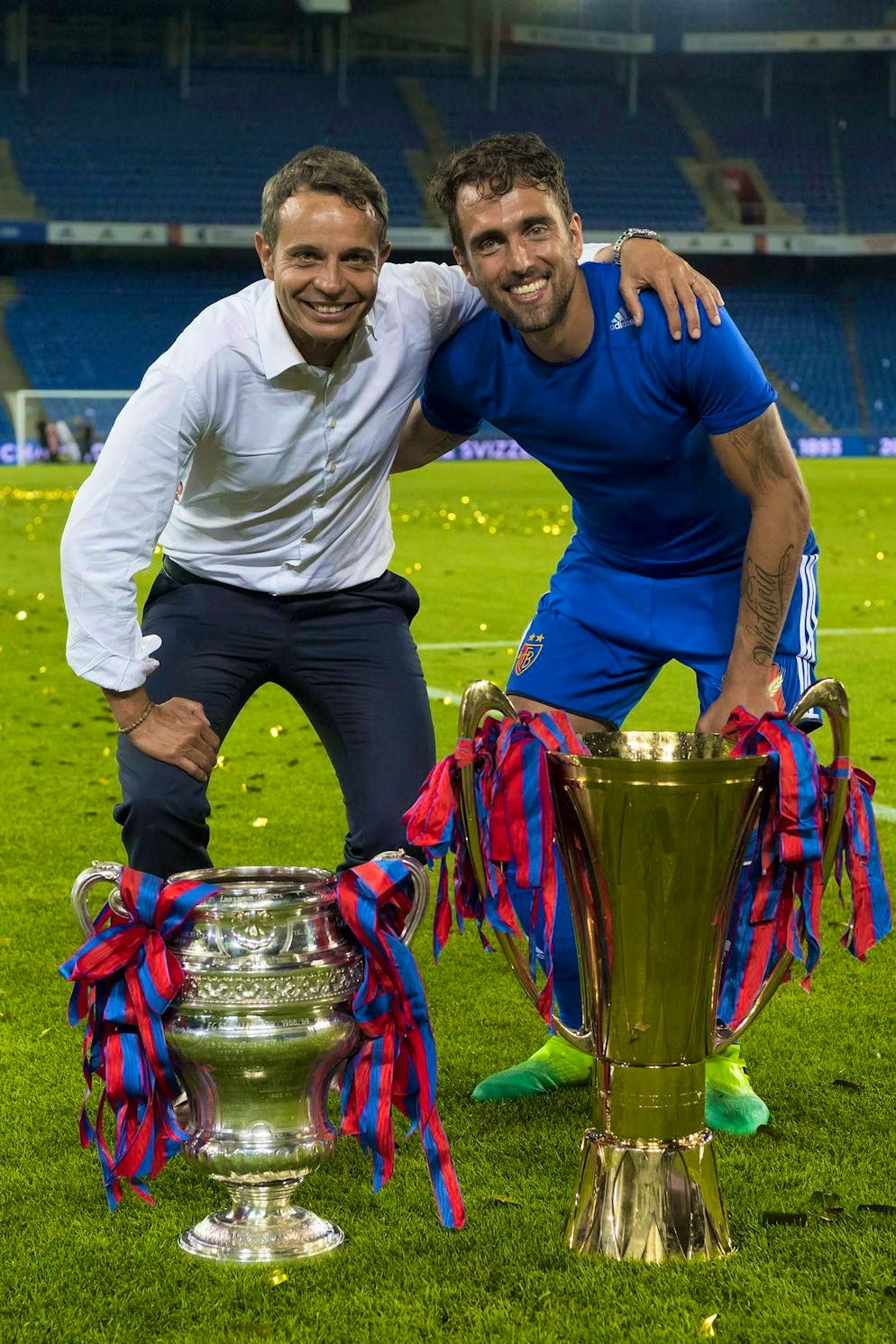 Bernhard Heusler celebrated great successes at FCB with Matias Delgado.