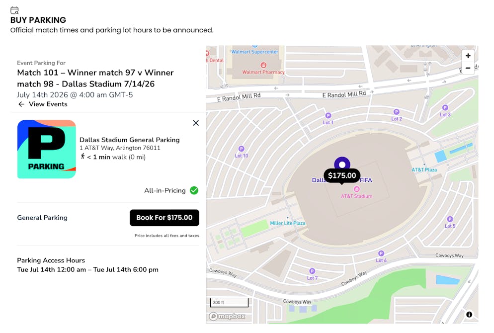 Eine Parkkarte für das Halbfinalspiel in Dallas kostet 175 US-Dollar.