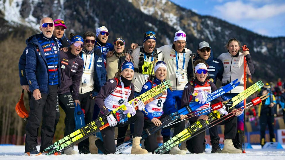 A picture from better times: The French biathlon team in a festive mood.