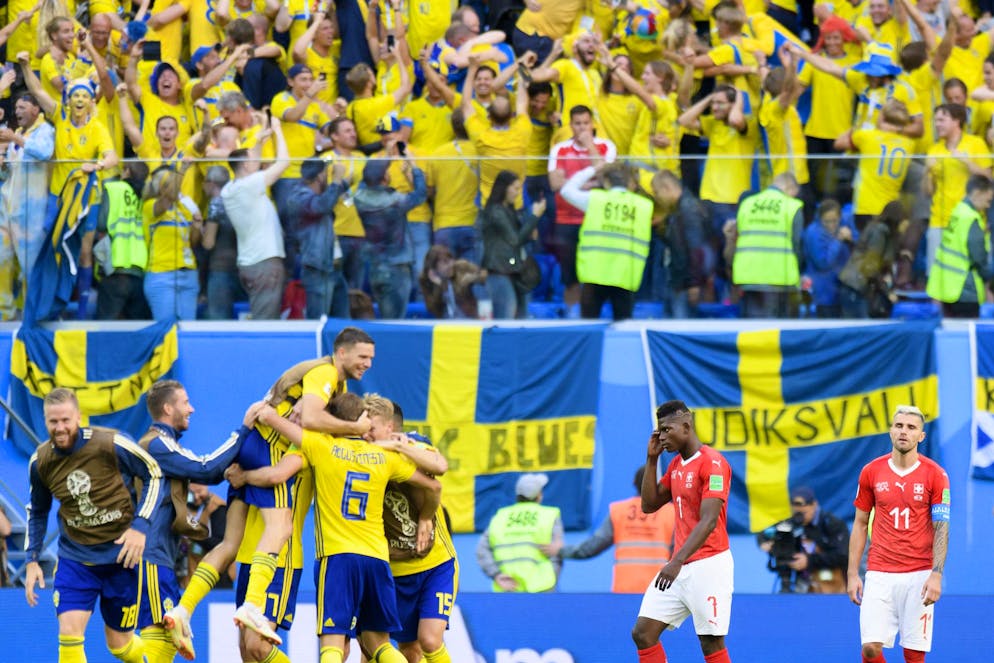 Schweden feiern vor den Schweizern im Achtelfinale der Fussball-WM 2018.