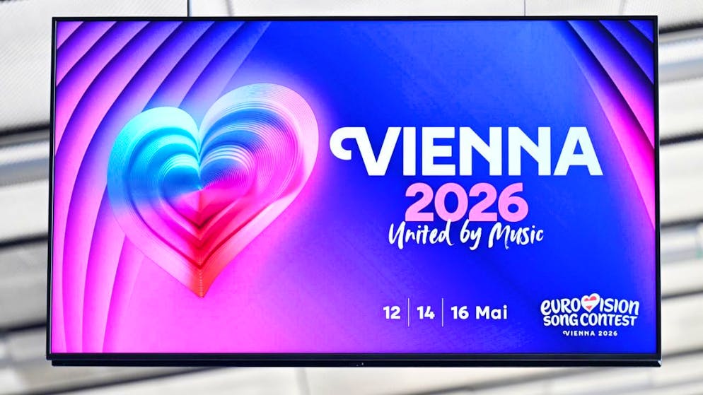 ARCHIV - Eine große Tafel weist in der Wiener Stadthalle auf den ESC 2026 hin. Foto: Hans Klaus Techt/APA/dpa