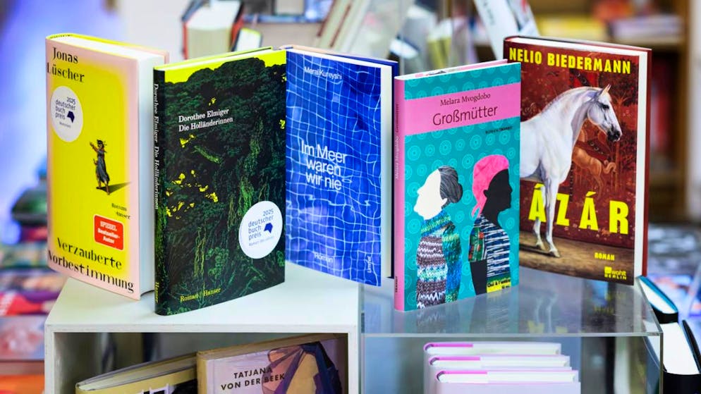 Die fünf für den Schweizer Buchpreis 2025 nominierten Bücher. Am Sonntag wird in Basel der Preis verliehen.