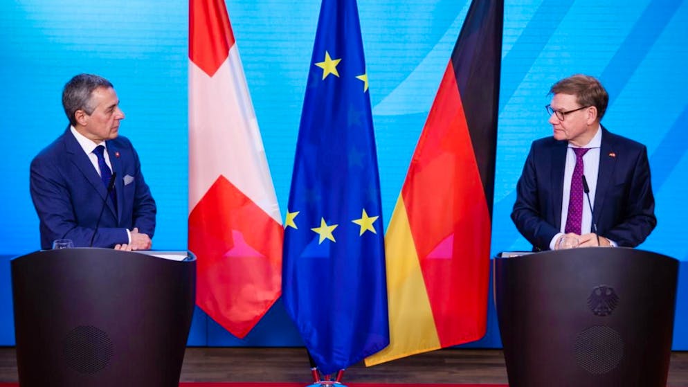 Il consigliere federale Ignazio Cassis e il ministro degli esteri tedesco Johann Wadephul a Berlino.