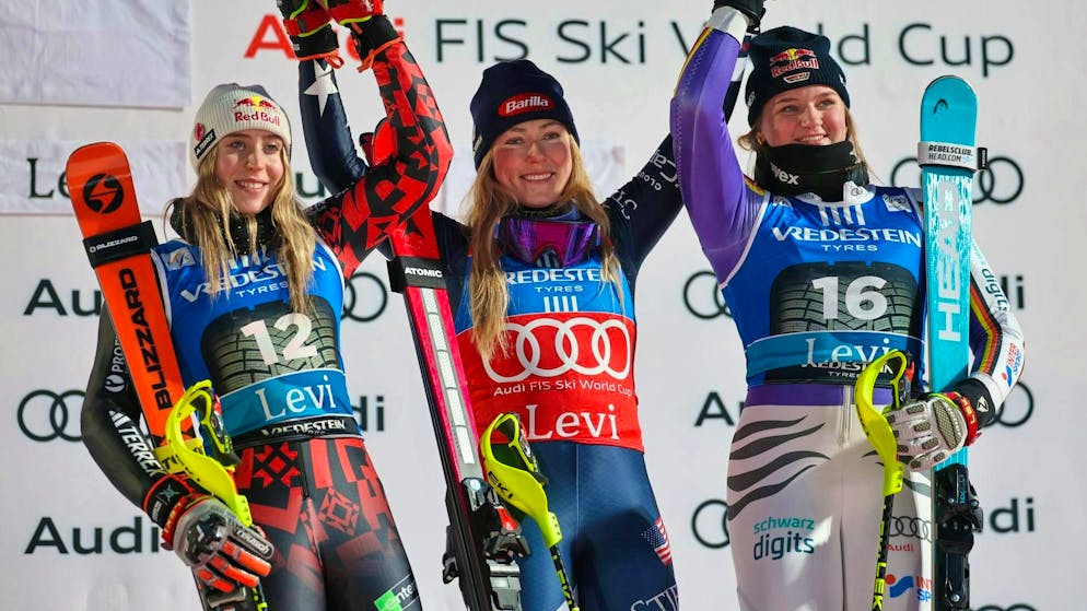 The podium with Colturi, Shiffrin and Aicher.