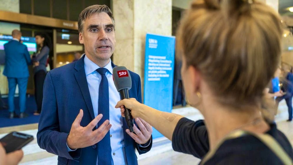 Swiss environmental ambassador Felix Wertli at a conference on plastic pollution in Geneva in August this year. (archive picture)