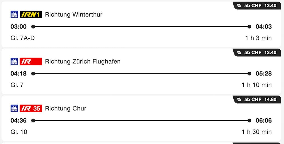 The night express trains are shown in the timetable as IRN1 connections.