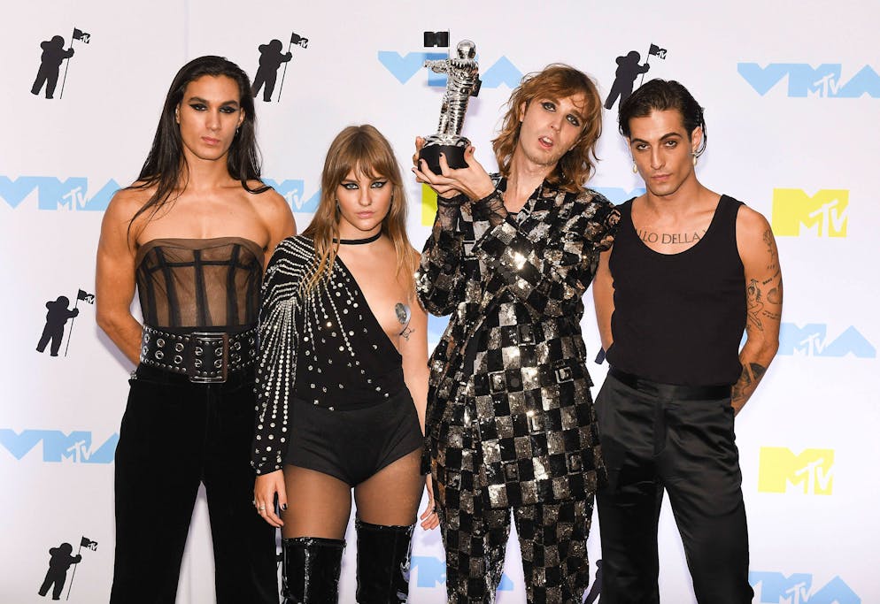 Måneskin an den MTV VMAs im Sommer 2022: Damiano David, Thomas Raggi, Victoria De Angelis und Ethan Torchio (v.r.n.l.).