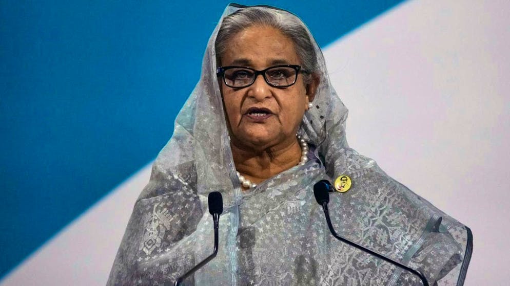 ARCHIVE - The Prime Minister of Bangladesh, Sheikh Hasina, gives a speech during the Paris Peace Forum. Photo: Christophe Ena/AP/dpa