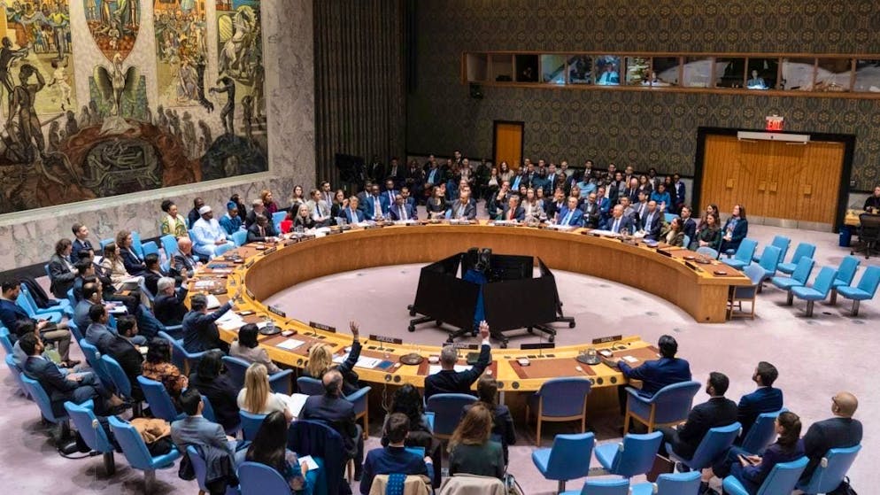 dpatopbilder - The members of the UN Security Council vote at UN headquarters on a draft resolution introduced by the USA to authorize an international stabilization force in Gaza. Photo: Lev Radin/ZUMA Press Wire/dpa