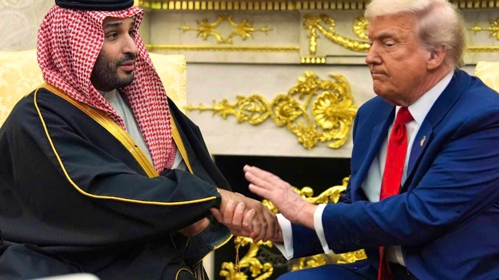 dpatopbilder - US President Donald Trump meets Saudi Arabian Crown Prince Mohammed bin Salman in the Oval Office of the White House. Photo: Evan Vucci/AP/dpa