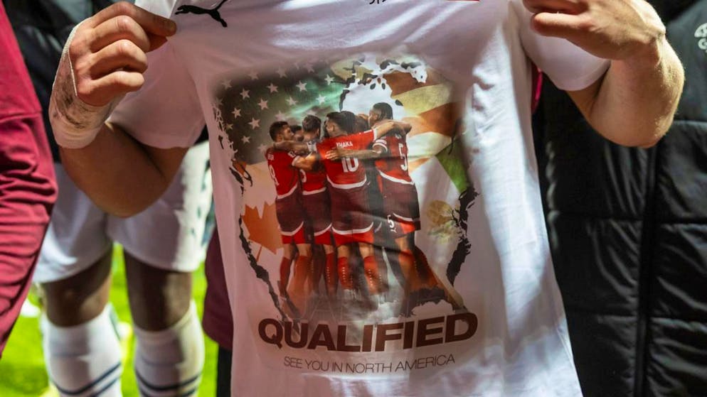 Die Schweizer Nationalspieler präsentieren das WM-Shirt