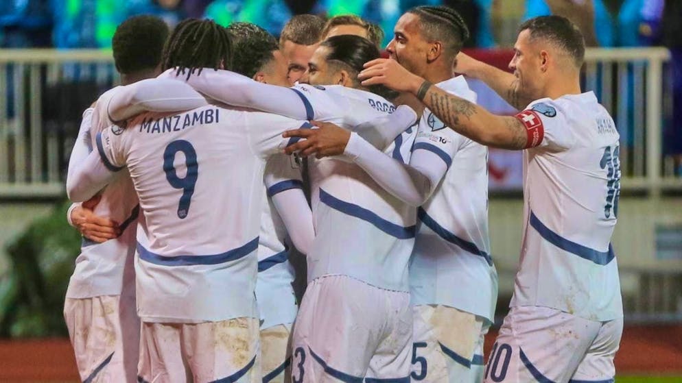 The Swiss celebrate their definitive qualification for the World Cup in Pristina