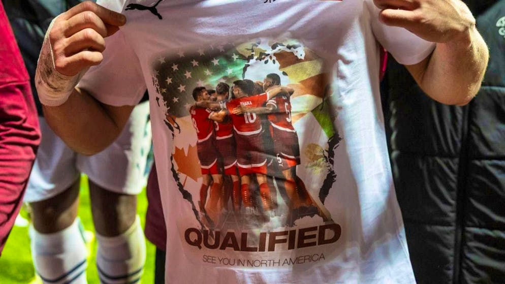 The Swiss national players present the World Cup shirt