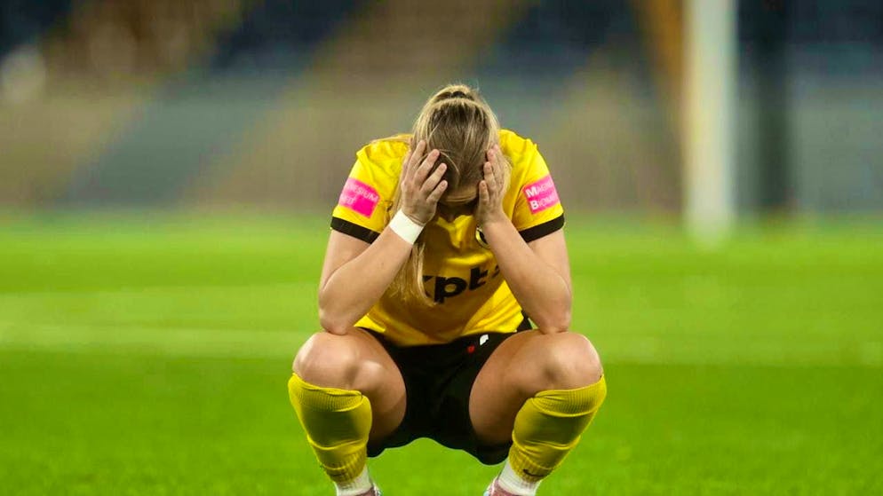 YB's Maja Jelcic cannot hide her disappointment after the bitter round of 16 exit from the Europa Cup