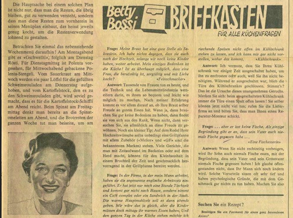 Bereits 1956 gab es ein Bild der fiktiven Betty Bossi.