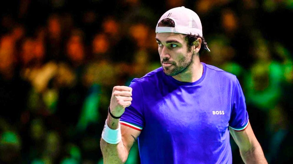 Italy's No. 2 Matteo Berrettini celebrates a point win