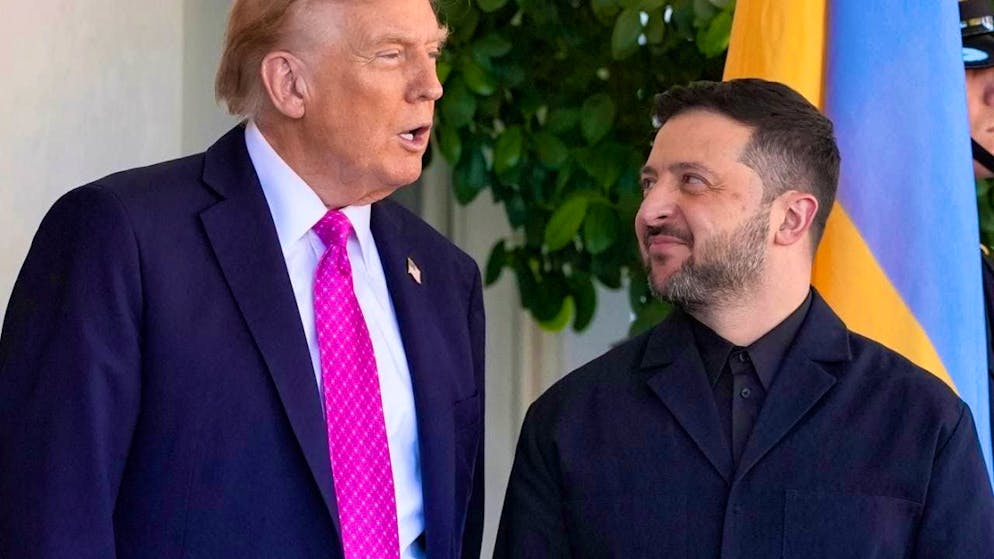 ARCHIVE - US President Donald Trump (l) greets Ukrainian President Volodymyr Zelensky in front of the White House. Photo: Alex Brandon/AP/dpa/Archive image