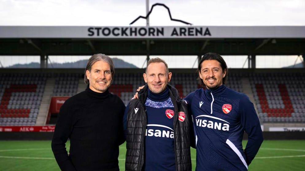 «Den 2. Platz unterschreiben? Wieso sollten wir?» - Gallery. Spiel(t)en eine tragende Rolle beim FC Thun (von links): Präsident Andres Gerber, Cheftrainer Mauro Lustrinelli und Assistenztrainer Nelson Ferreira