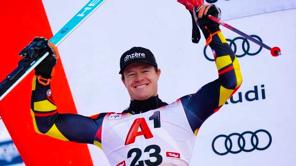 A Belgian outfit on the podium for the first time: Armand Marchant celebrates a historic skiing moment in Gurgl