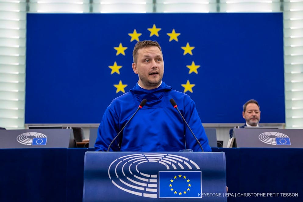 Der grönländische Premierminister Jens-Frederik Nielsen am 8. Oktober 2025 im Europäischen Parlament in Strassburg. Nielsen war im April dieses Jahres gewählt worden.