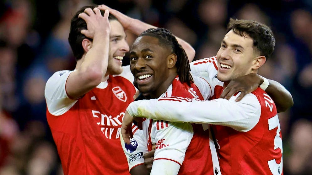 Eberechi Eze (center) scores a hat-trick against Tottenham.
