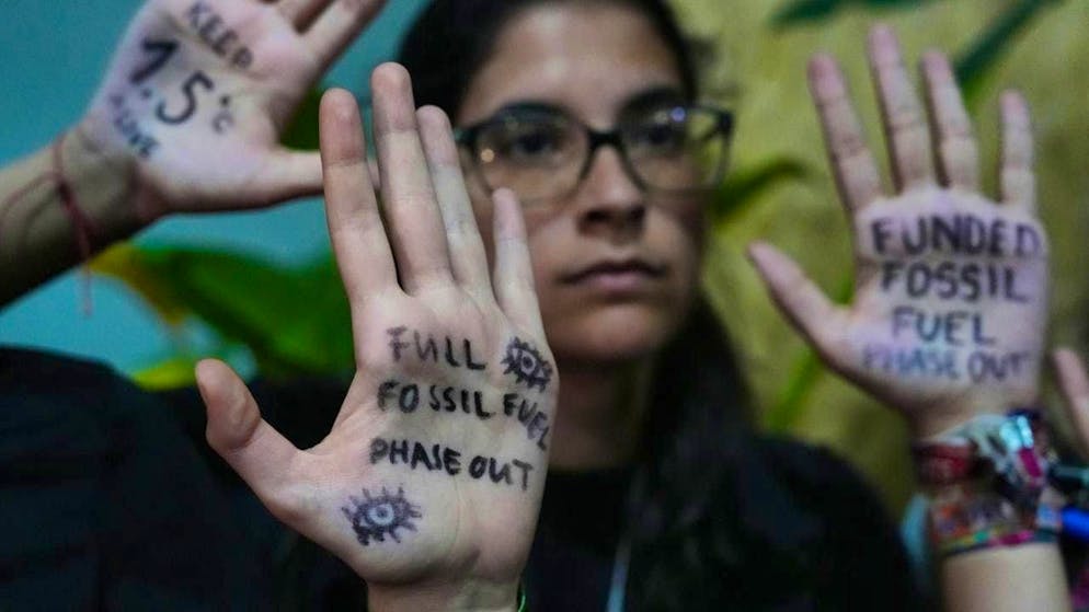 dpatopbilder - Activists take part in a demonstration outside the venue of the UN climate summit COP30. Photo: Joshua A. Bickel/AP/dpa