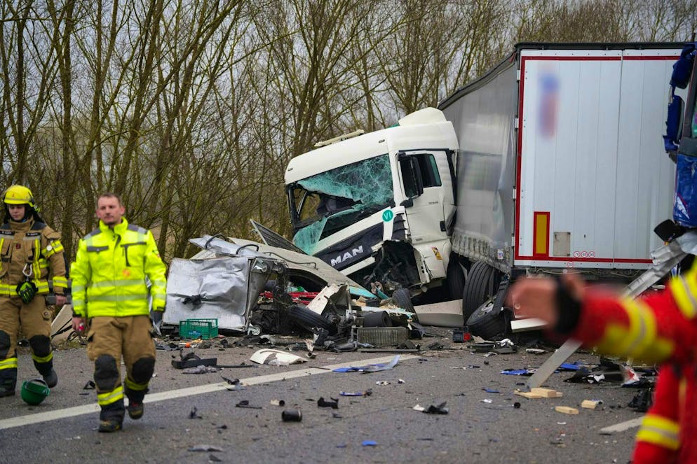 The truck and the car were completely destroyed in the collision.