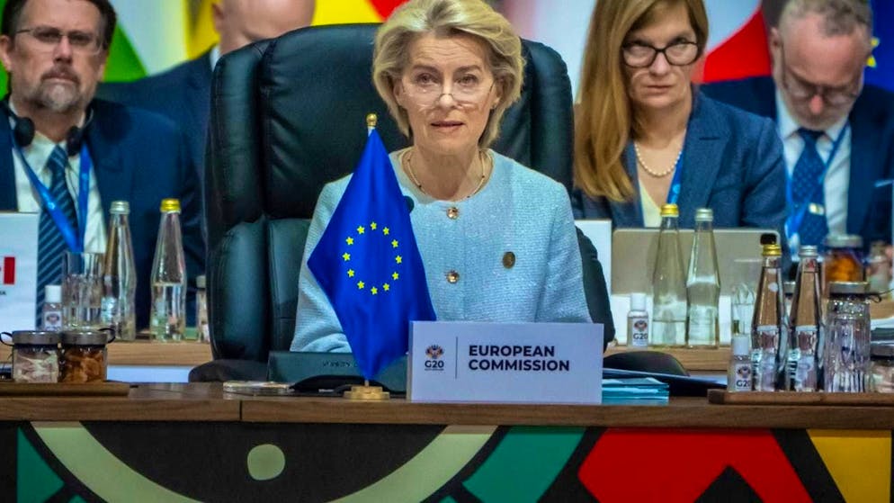Ursula von der Leyen, President of the EU Commission, speaks at the working session on the second day of the G20 summit. Photo: Michael Kappeler/dpa-Pool/dpa/Archive