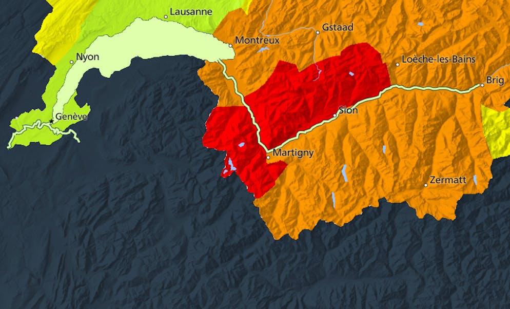 MeteoSuisse a émis une alerte de danger 4 (danger fort) pour l’Ouest du Valais et certaines régions des Alpes Bernoises.