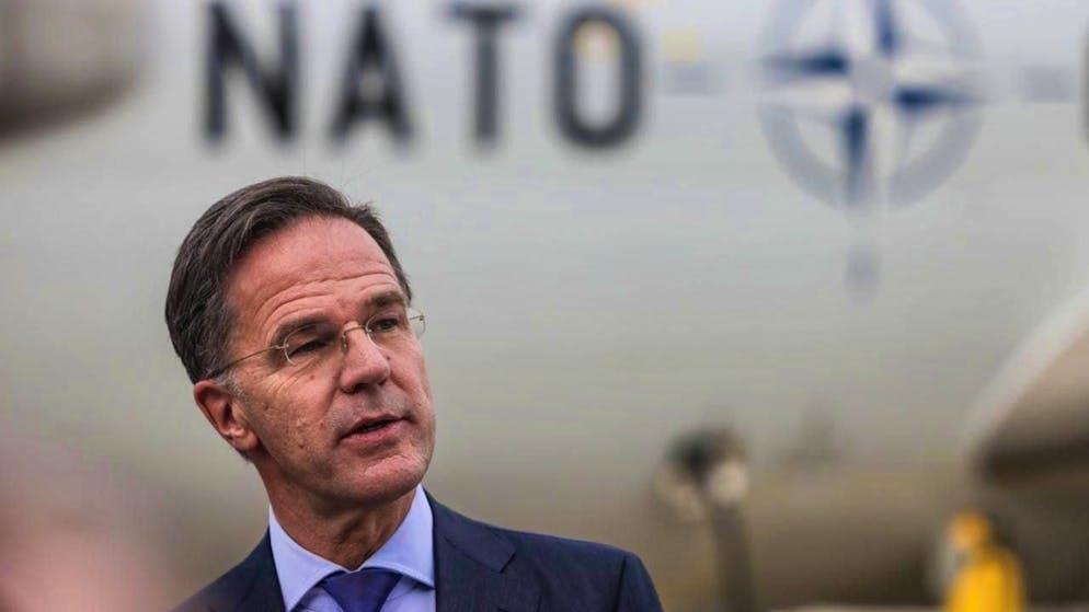 ARCHIVE - Mark Rutte, NATO Secretary General, gives a press statement after visiting the NATO Airborne Early Warning and Control Force in Geilenkirchen. Photo: Oliver Berg/dpa