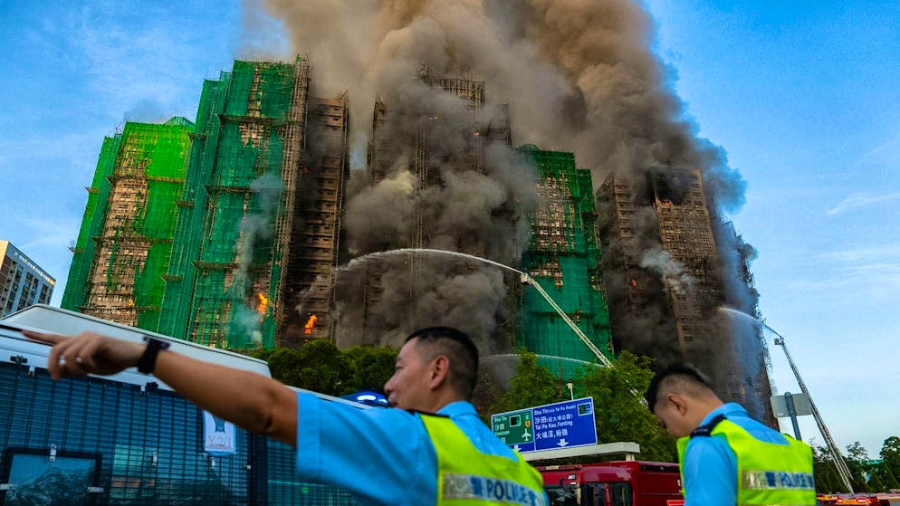 Firefighting work in the high-rise complex in Hong Kong.