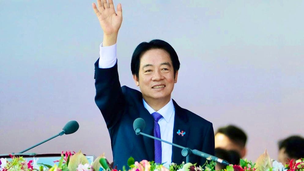 ARCHIVE - Taiwanese President Lai Ching-te delivers a speech during the National Day celebrations in front of the Presidential Building. Photo: Chiang Ying-ying/AP/dpa
