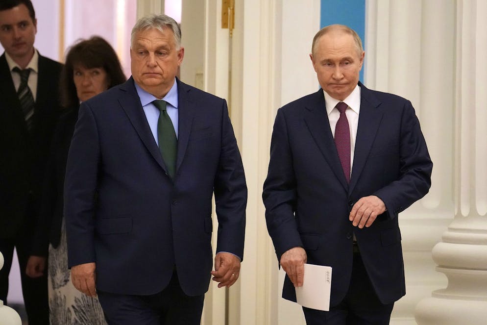 Der ungarische Ministerpräsident Viktor Orbán und der russische Präsident Wladimir Putin bei einem Treffen in Moskau im Juli 2024.