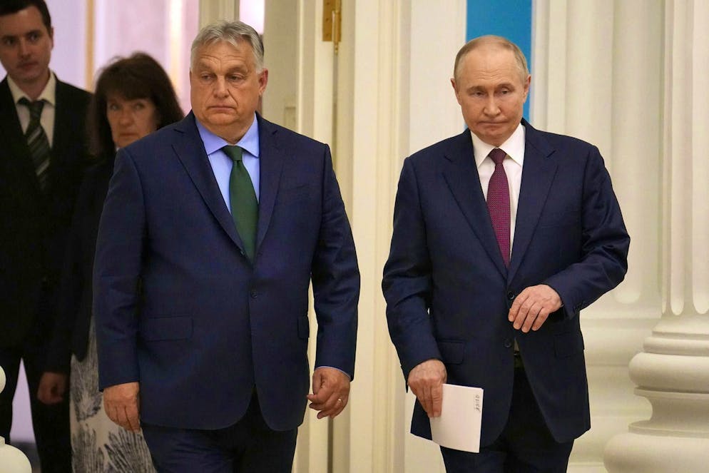 Hungarian Prime Minister Viktor Orbán and Russian President Vladimir Putin at a meeting in Moscow in July 2024.