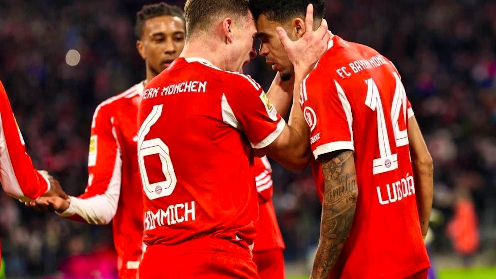 Luis Diaz (right) fired Bayern to victory after a cross from Joshua Kimmich (left).