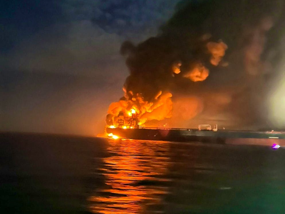 Burning tanker off the Turkish coast.