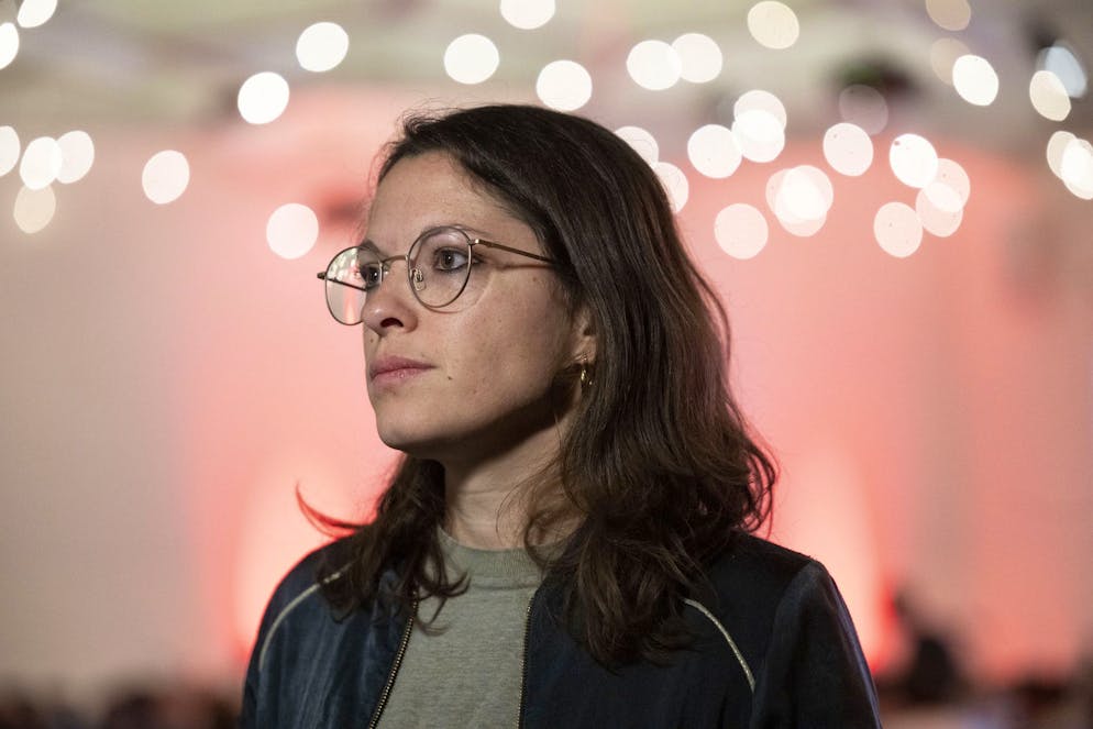 Co-Präsidentin Mattea Meyer im Interview mit SRF am Parteitag der SP Schweiz, am Sonntag, 27. Oktober 2024, in Davos. (KEYSTONE/Gian Ehrenzeller)