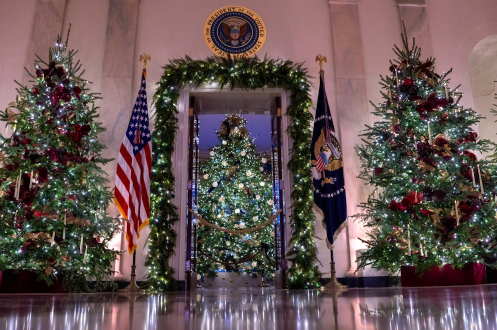 Noël Maison Blanche. L'entrée de la Blue room.