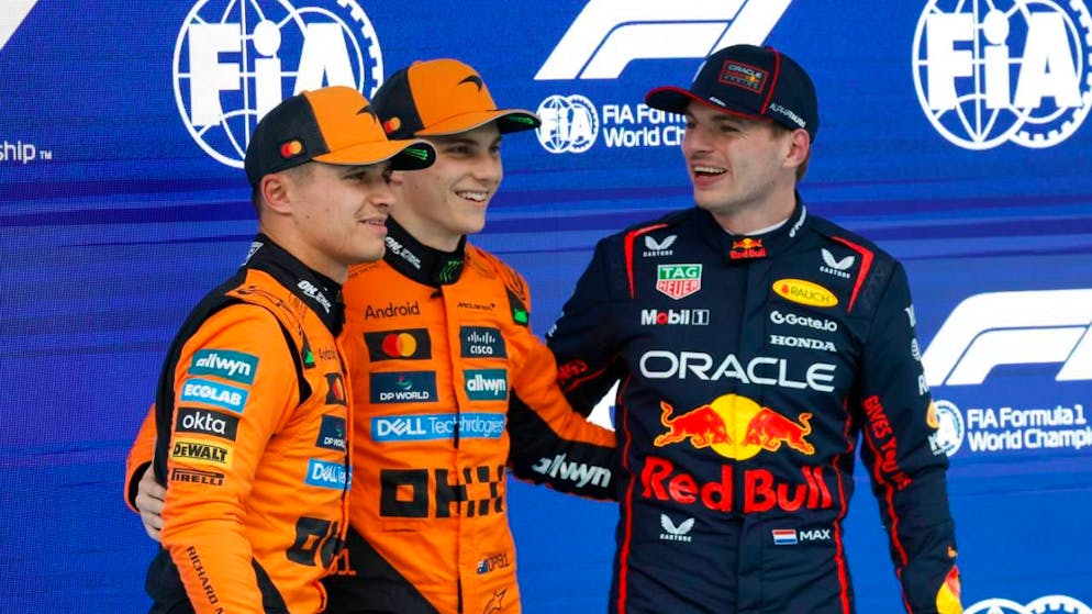 Einer aus dem Trio Lando Norris, Oscar Piastri und Max Verstappen (v. l. n. r.) wird am Sonntag Formel-1-Weltmeister 2025