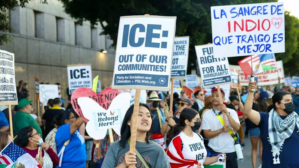 Protest against US immigration enforcement methods in Los Angeles in August.